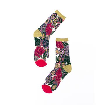 Festive Floral Sheer Crew Sock