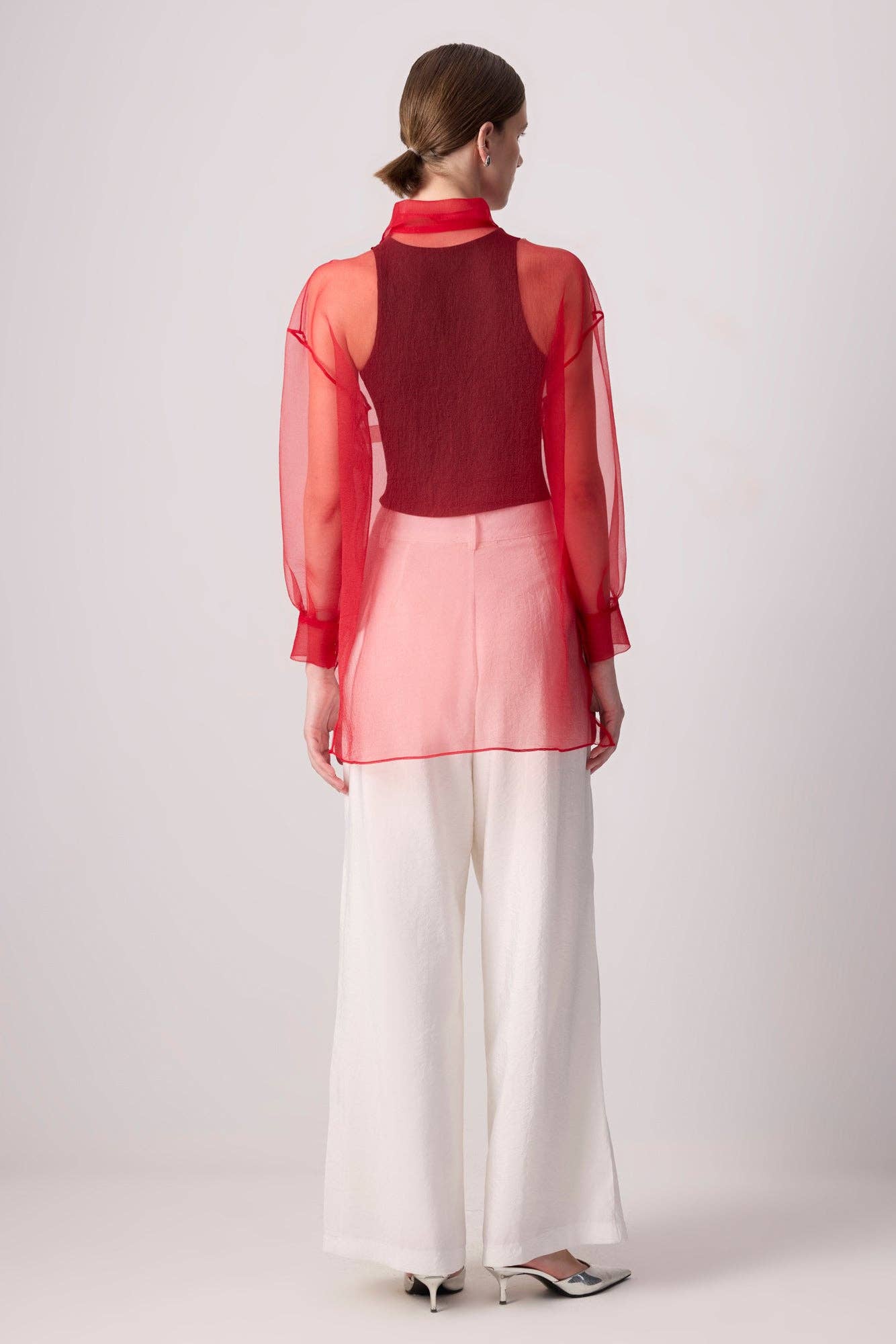 Sheer Button-Up Organza Blouse