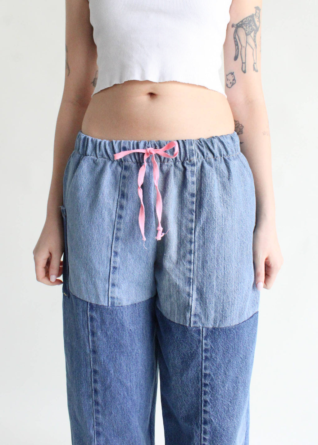 Vintage Denim Elastic Waist Pants