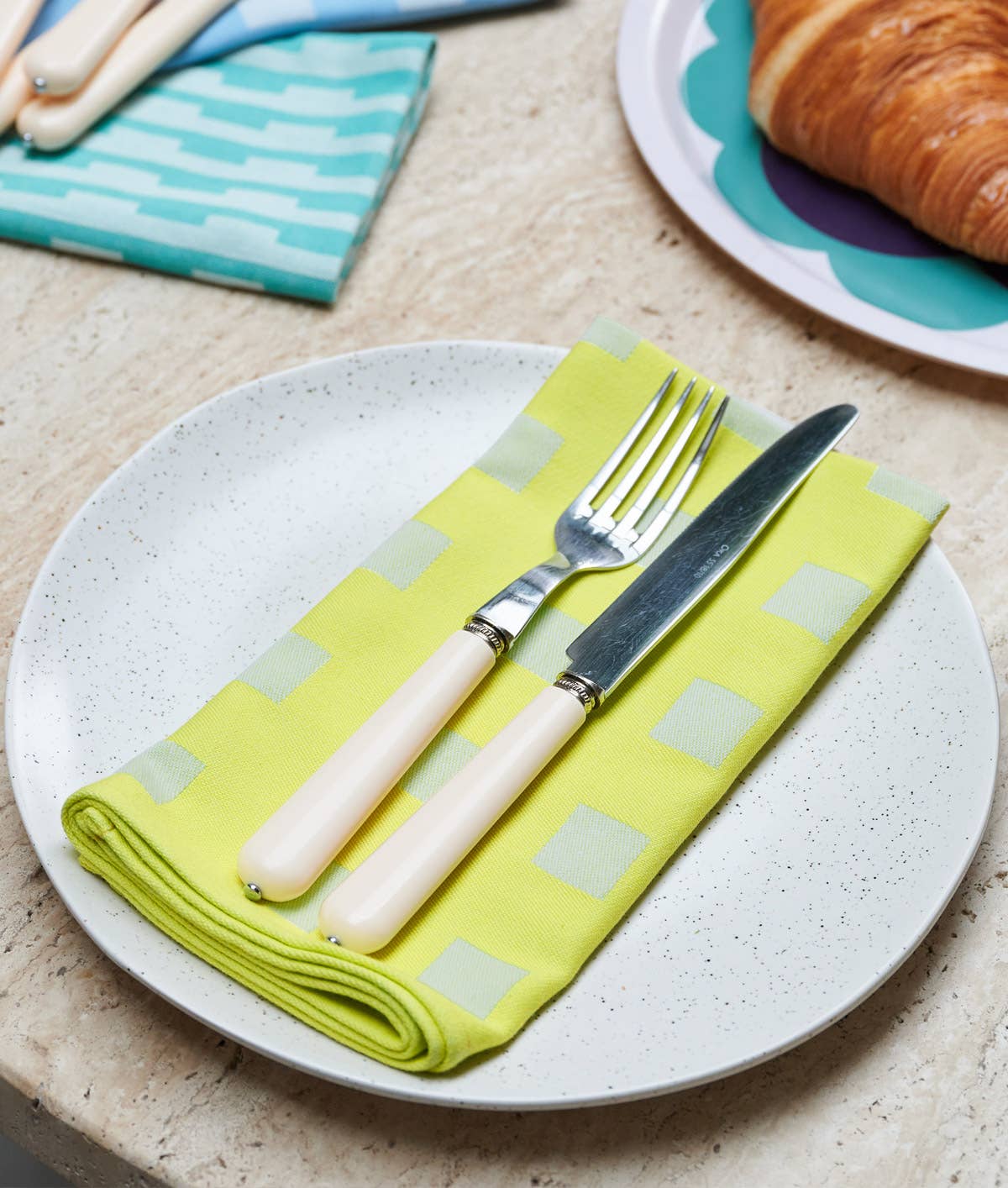 Squares Yellow/Soft Aqua Napkin Set