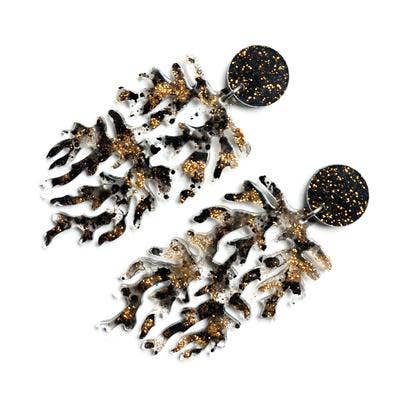 Black and Gold Glitter Branch Resin Earrings