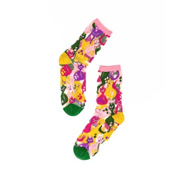 Dopamine Cats Sheer Crew Sock