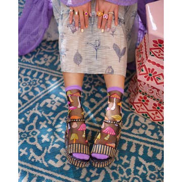 Magic Mushrooms Black Sheer Crew Sock