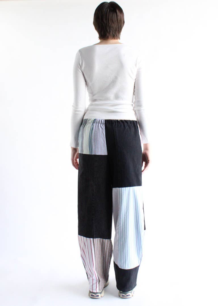 Vintage Denim x Stripes Patchwork Pants