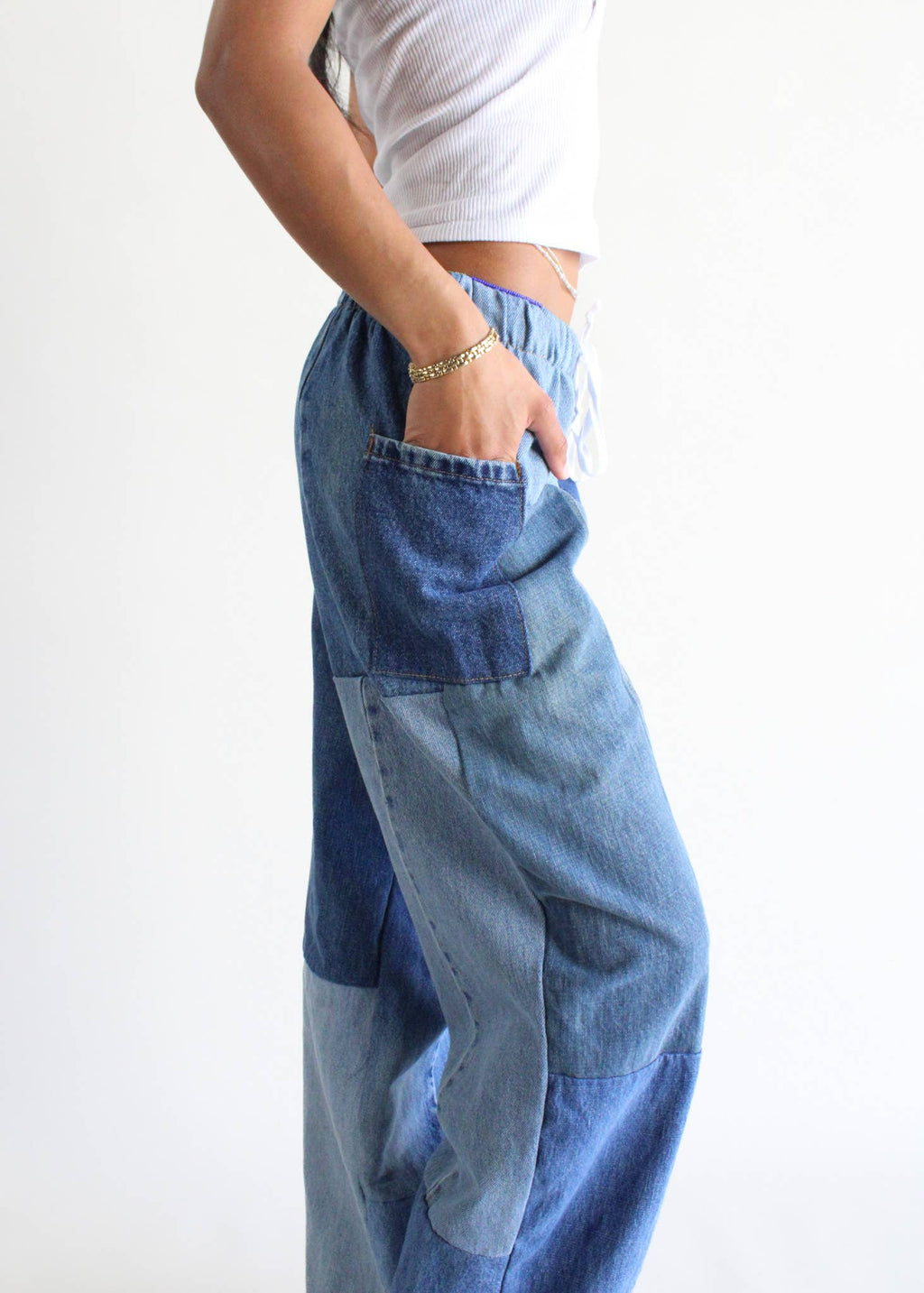 Vintage Denim Elastic Waist Pants