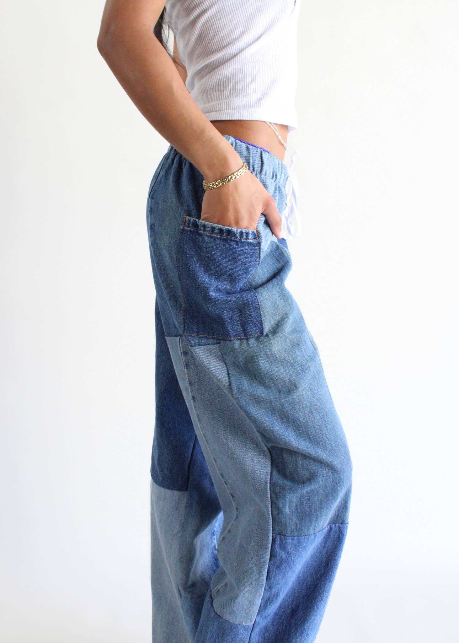 Vintage Denim Elastic Waist Pants