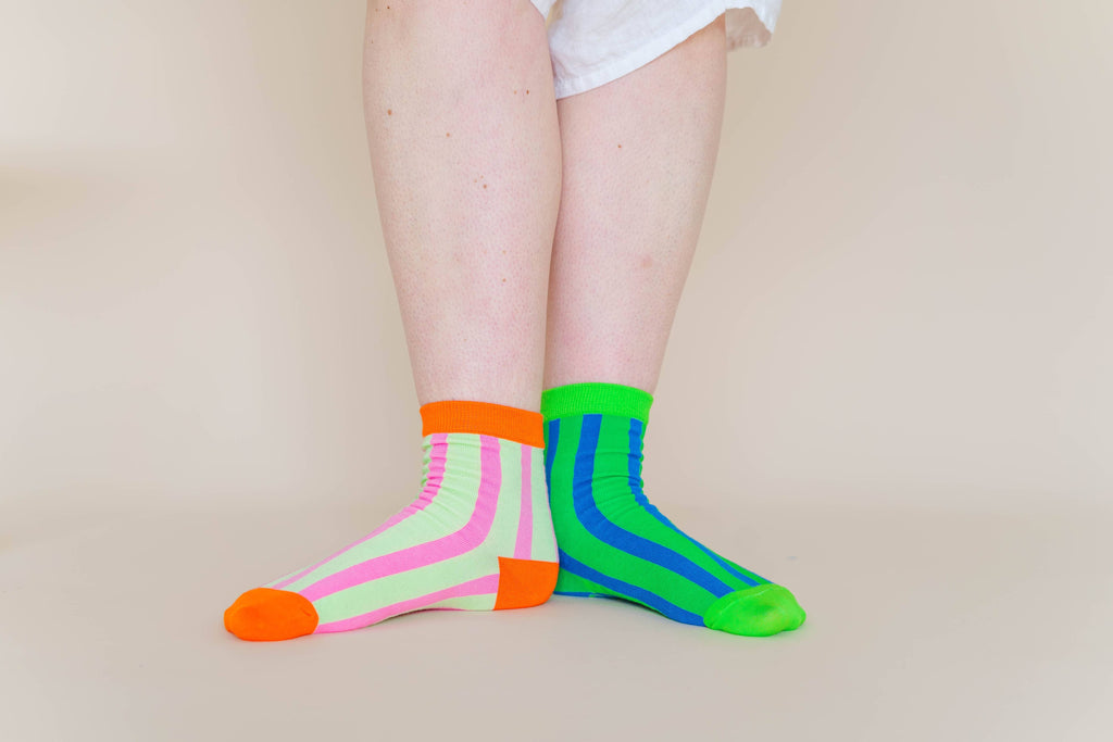 Cotton Green Blue Striped Ankle Sock