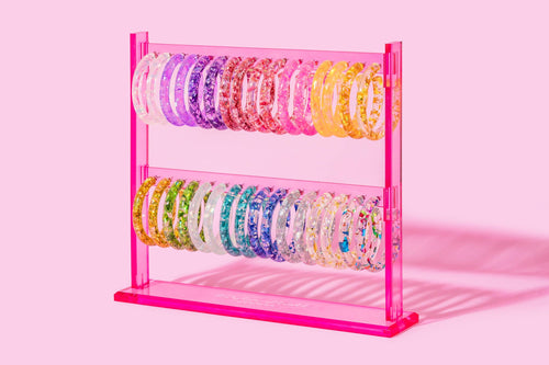 32-Hole Hanging Hoop Earring Holder - Hot Pink