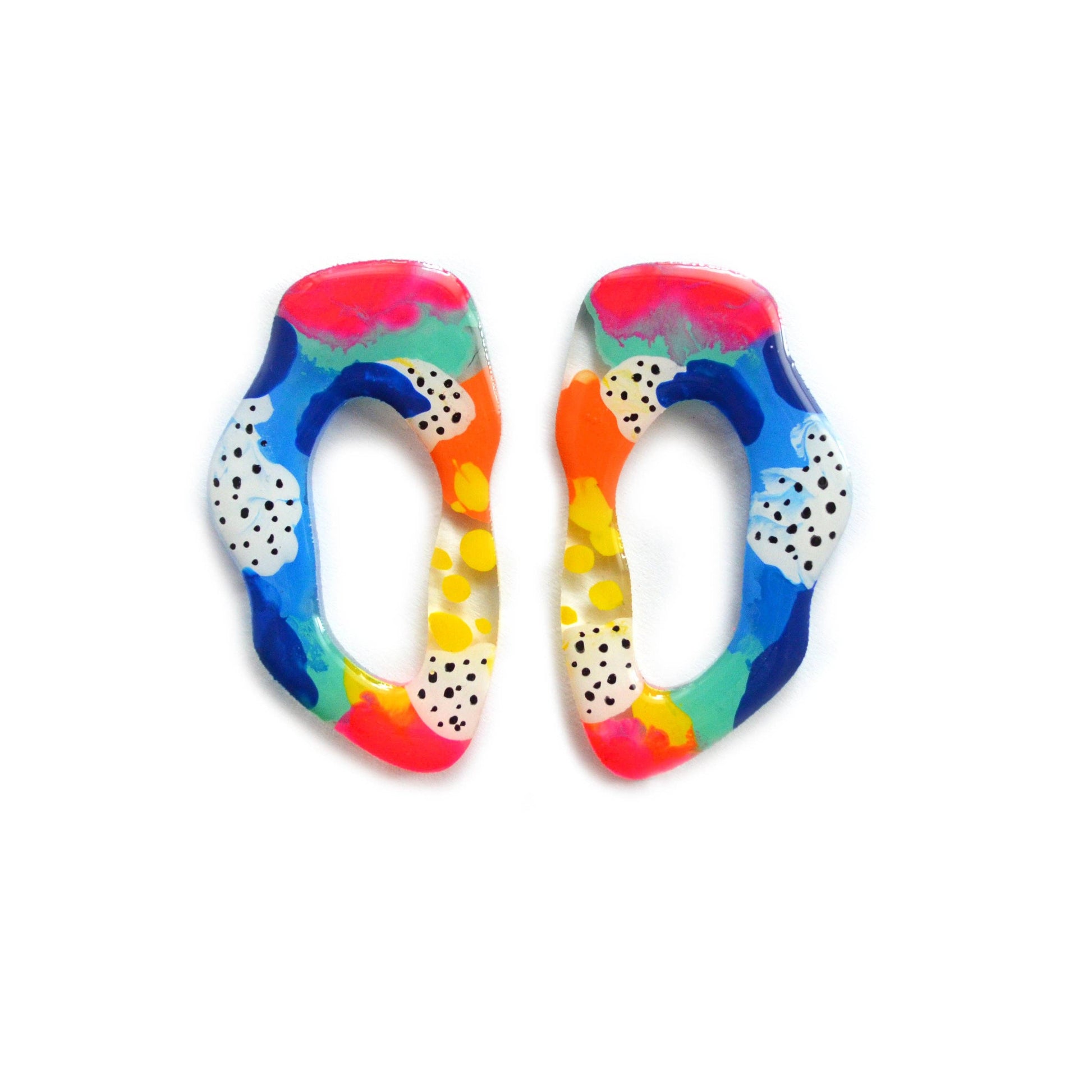 Blue, Orange and Pink Abstract Hoop Earrings