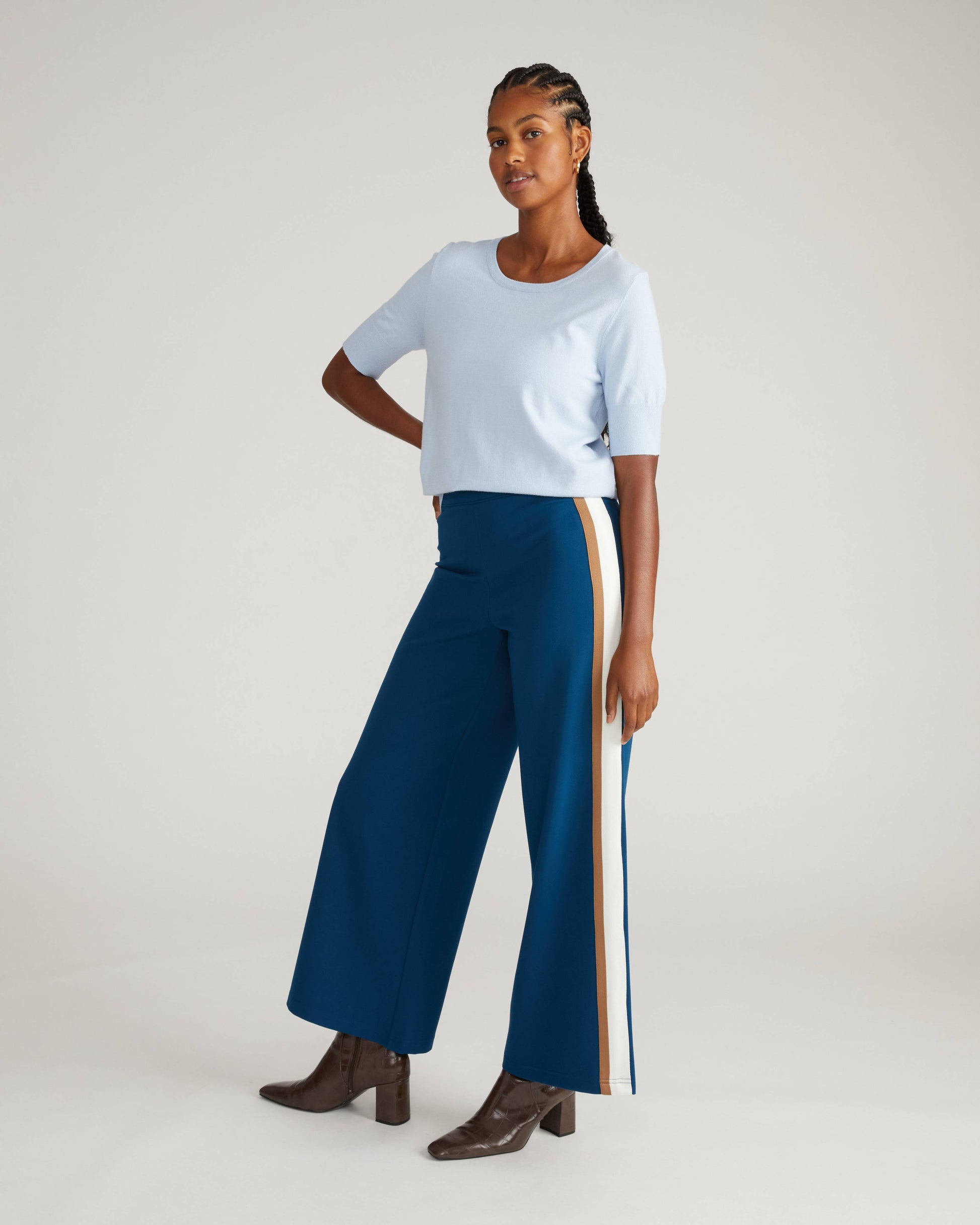 Stephanie Wide Leg Stripe Ponte Pants