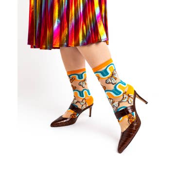 '70s Rainbow Butterfly Sheer Crew Sock