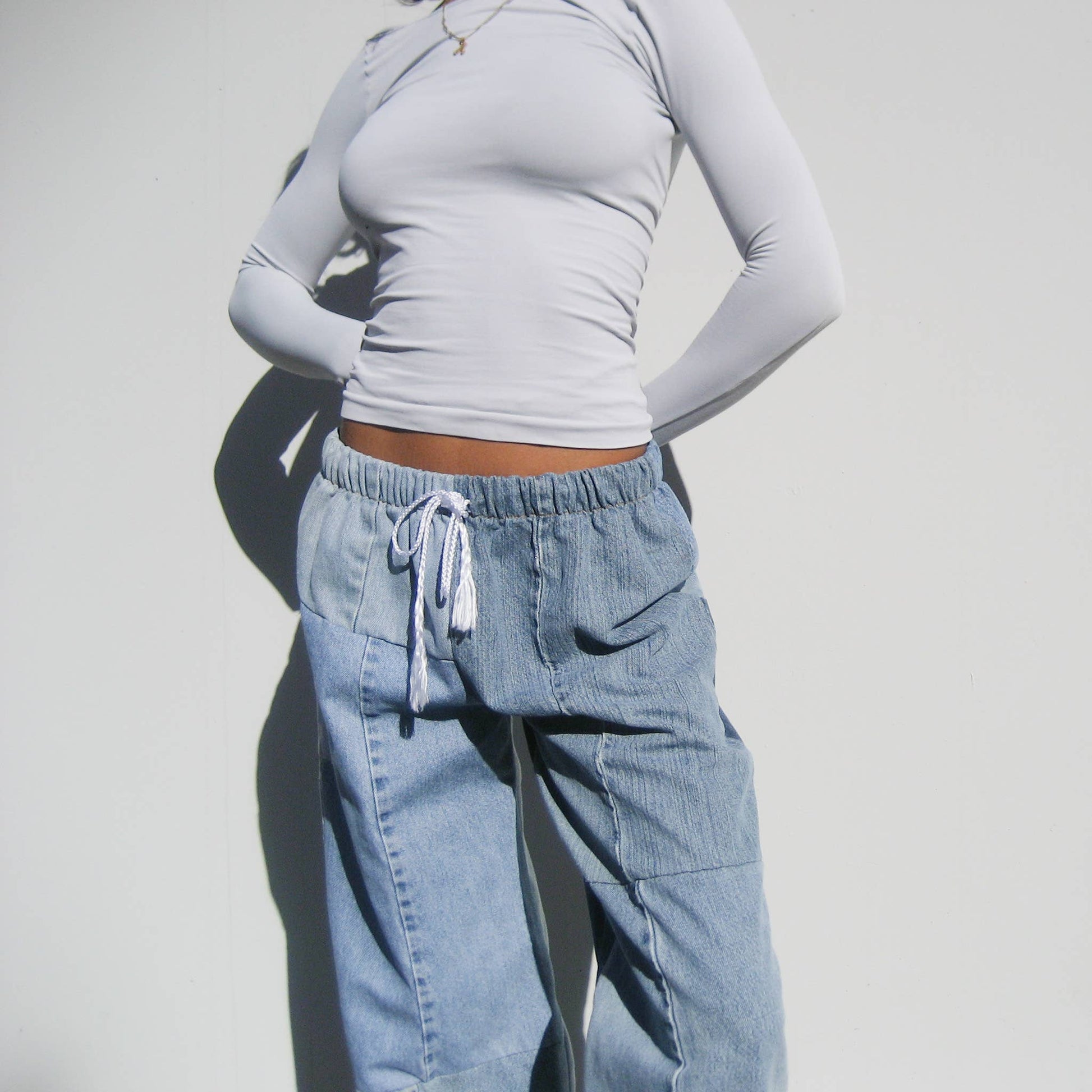 Vintage Denim Elastic Waist Pants