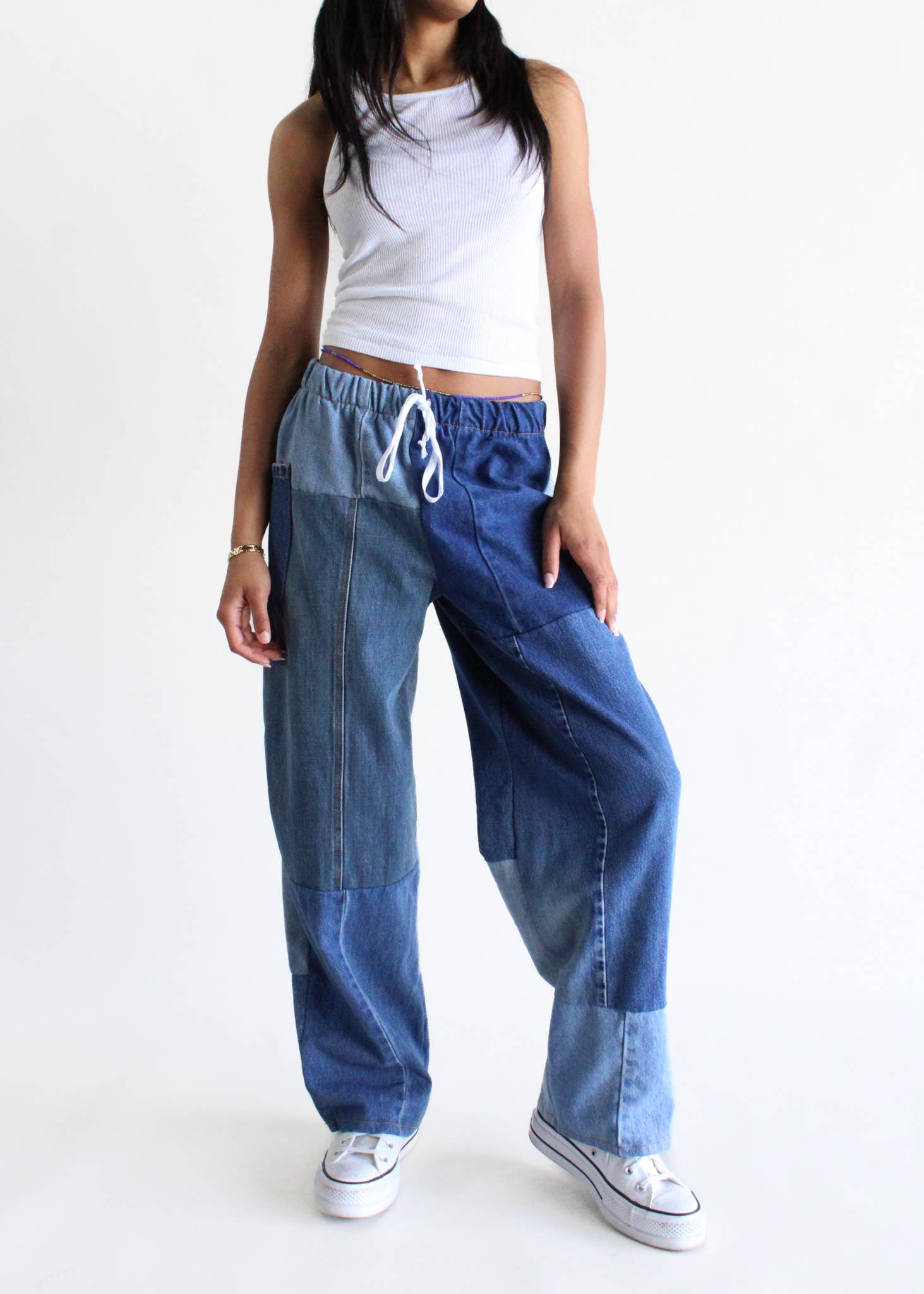 Vintage Denim Elastic Waist Pants