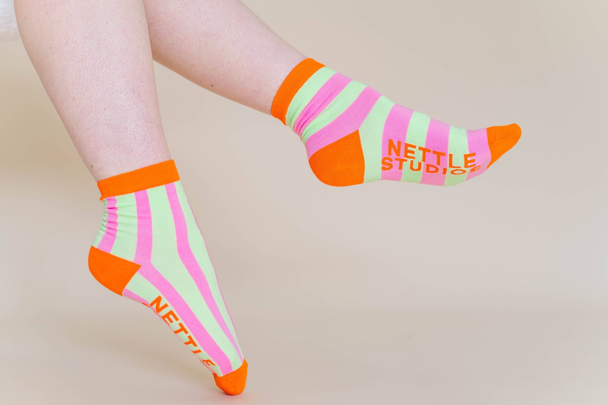 Cotton Pink Yellow Striped Ankle Sock