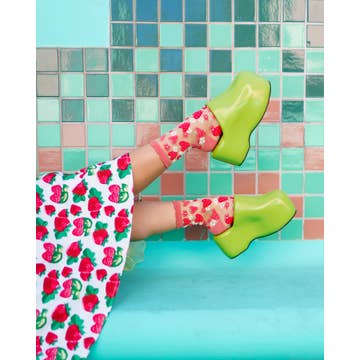 Strawberry Daisy Ruffle Sheer Crew Sock