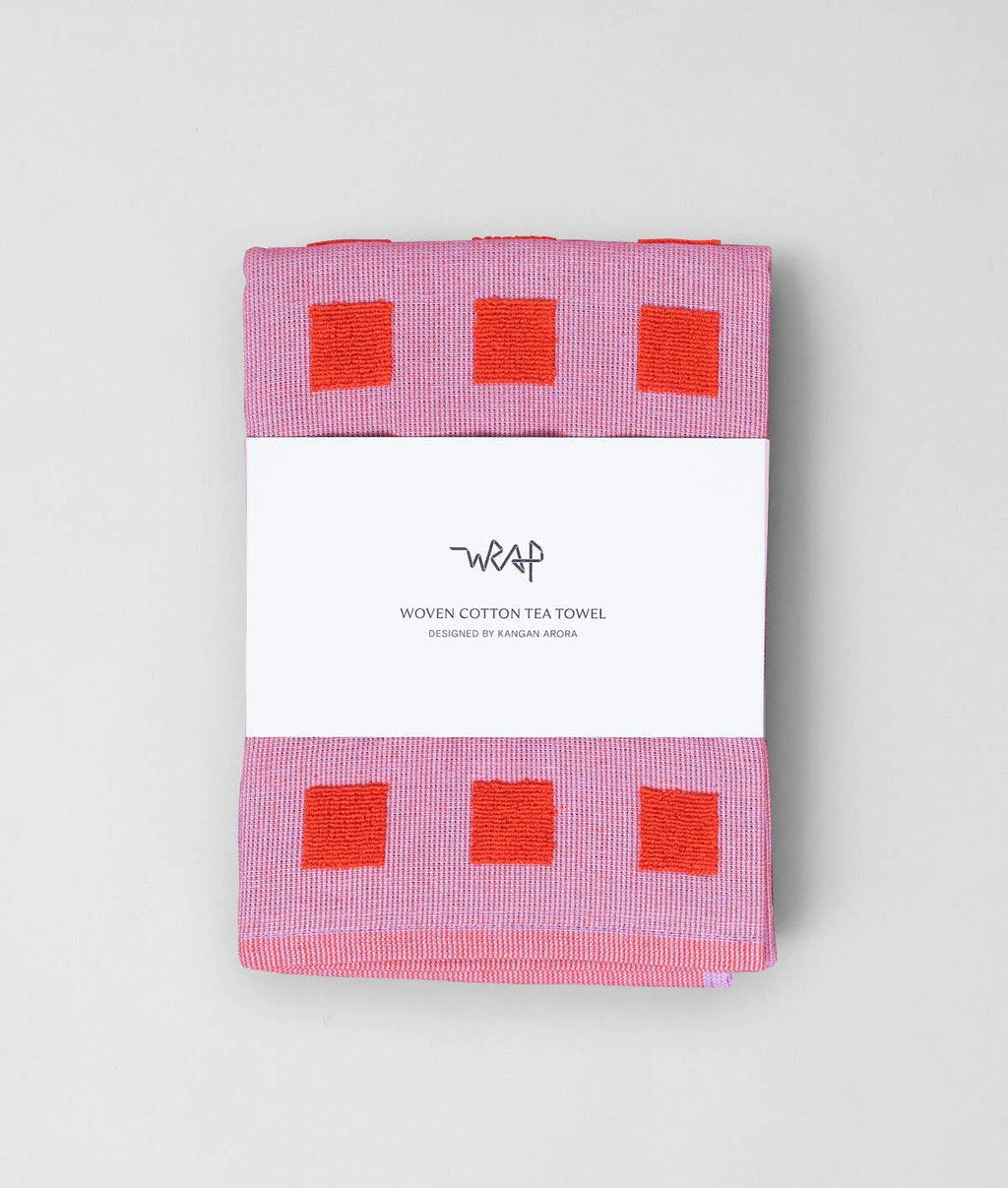 Squares Woven Terry Tea Towel – Lilac/Warm Red