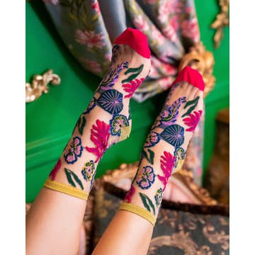 Festive Floral Sheer Crew Sock