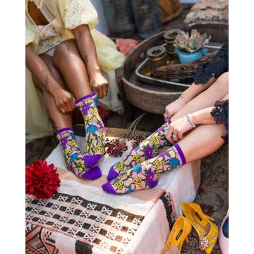 Stain Glass Floral Sheer Crew Sock