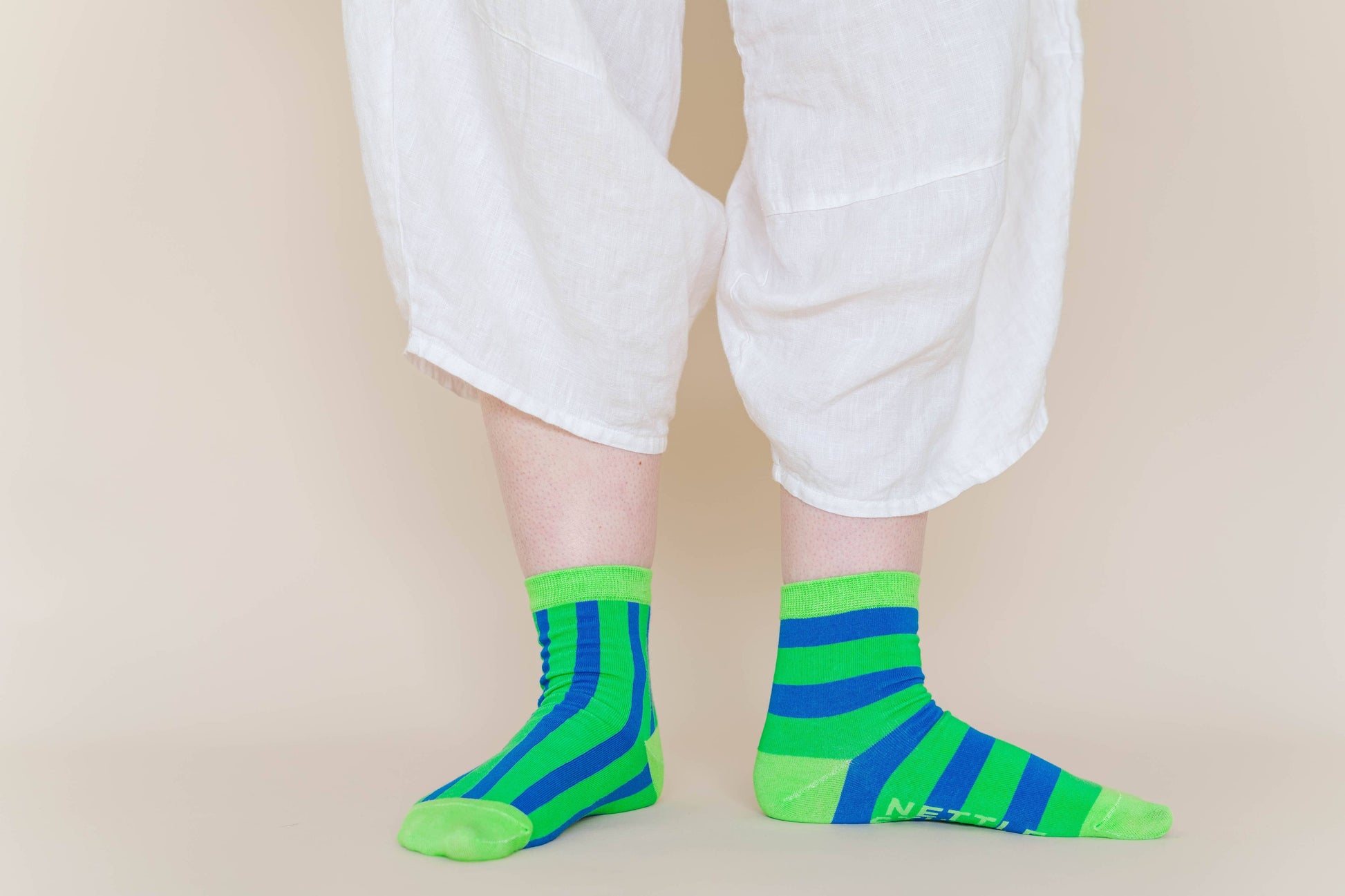 Cotton Green Blue Striped Ankle Sock