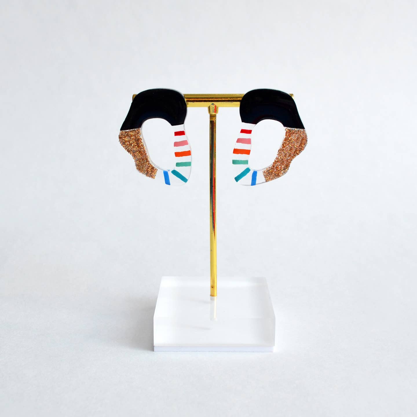 Rainbow and Gold Squiggle Hoop Earrings