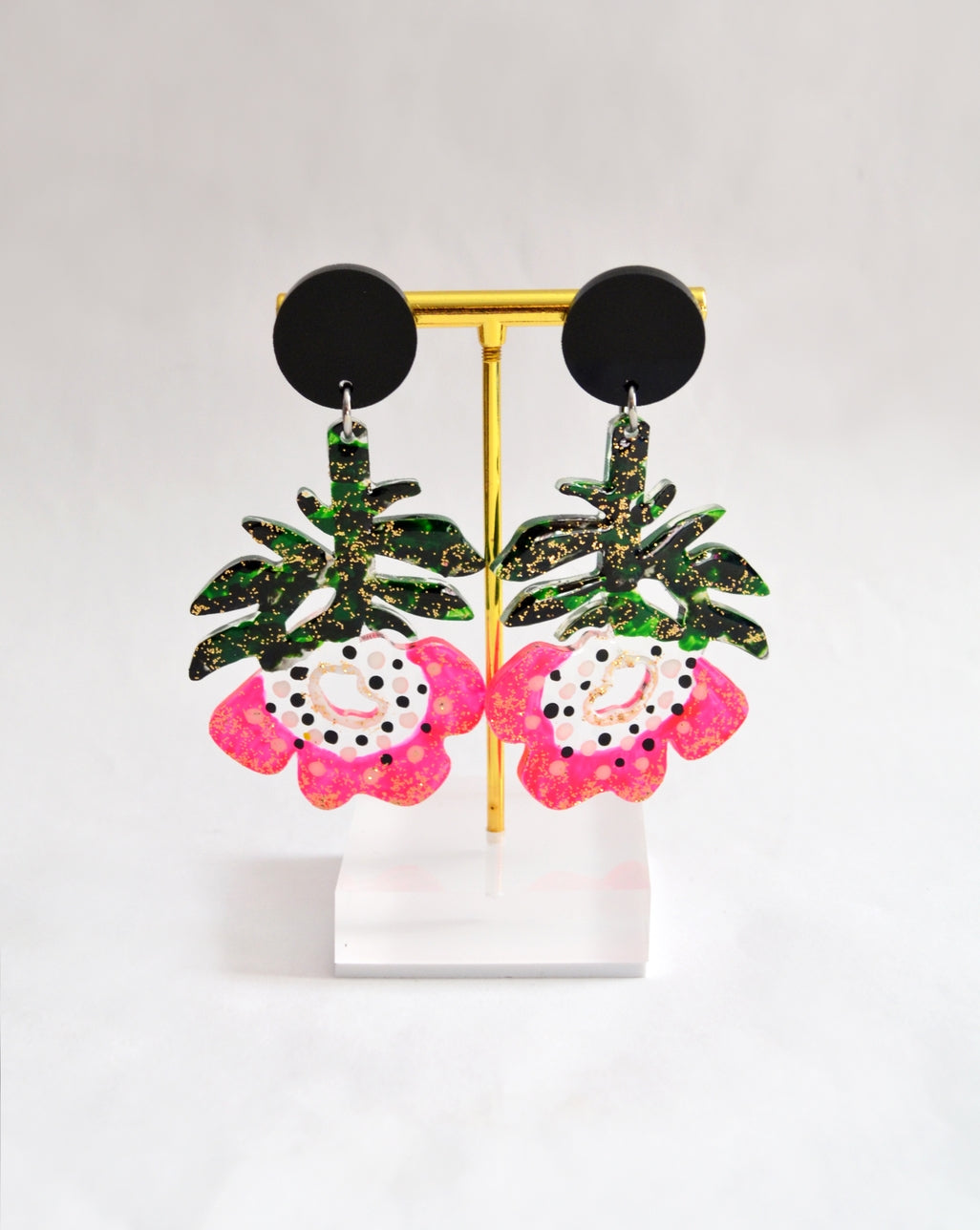 Pink Flower Resin Earrings