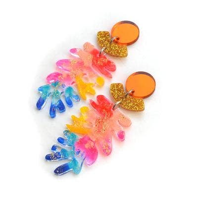 Rainbow Seaweed Leaf Earrings