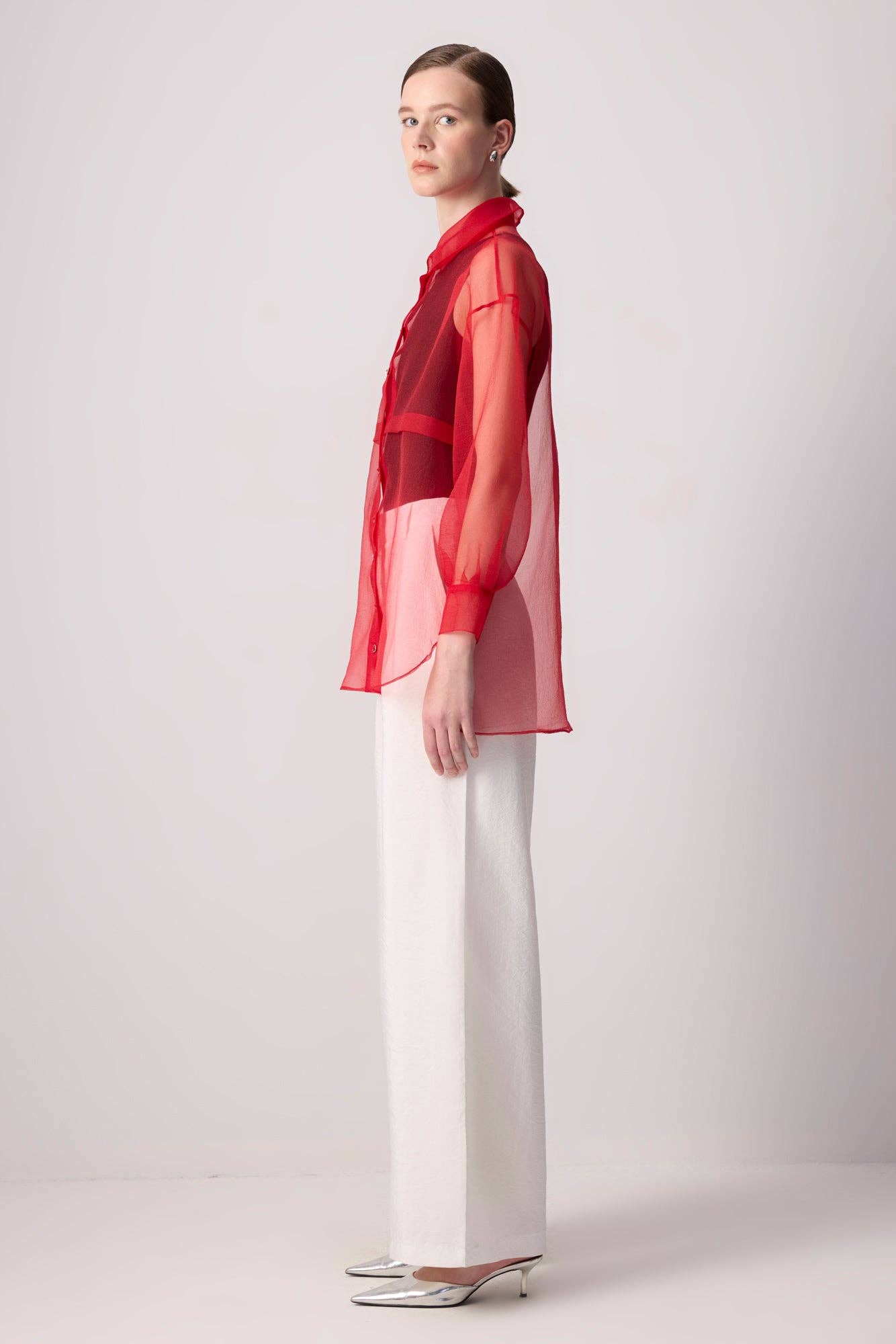 Sheer Button-Up Organza Blouse