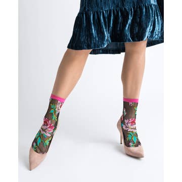 English Rose Black Sheer Ankle Sock