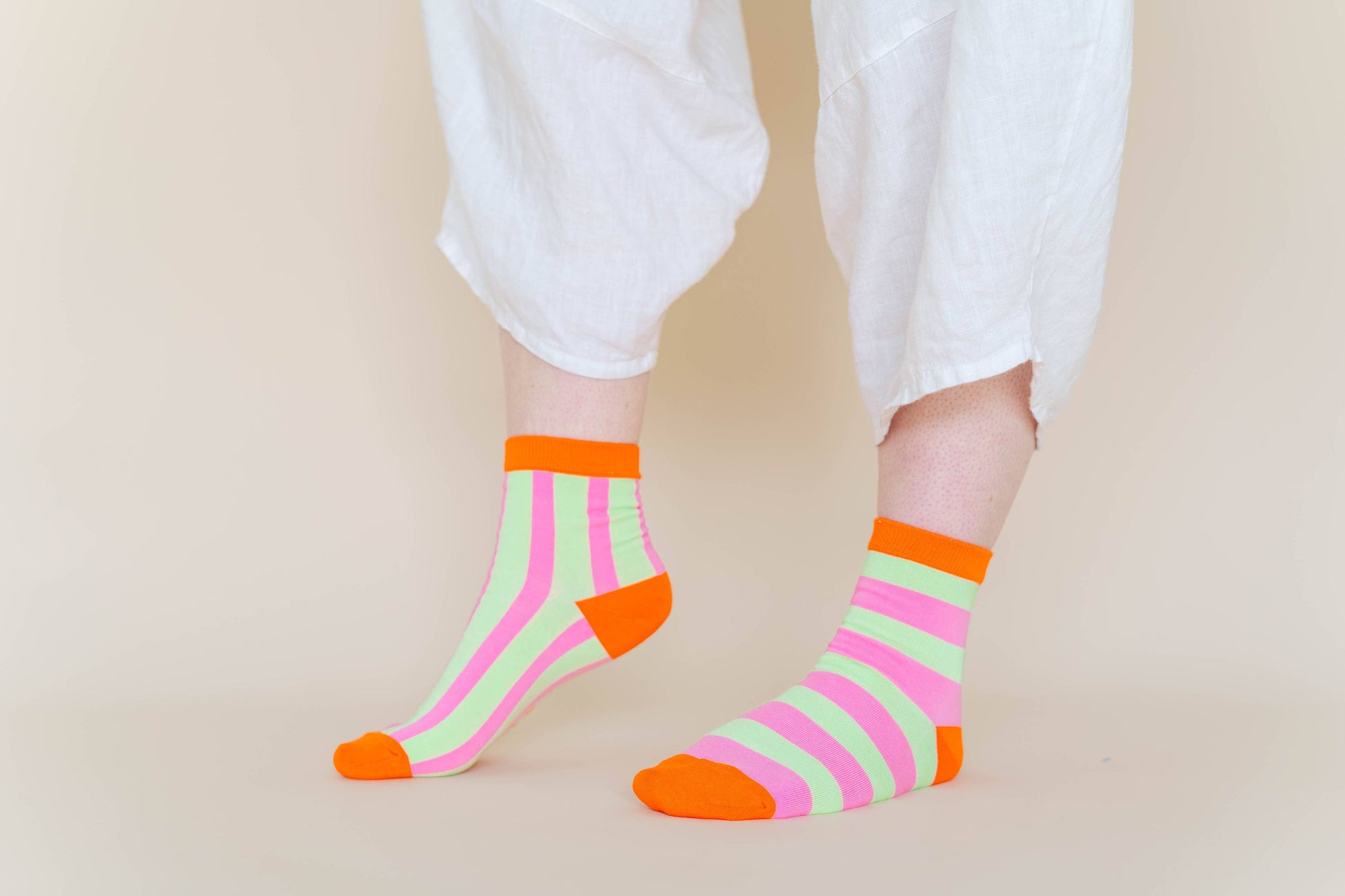 Cotton Pink Yellow Striped Ankle Sock