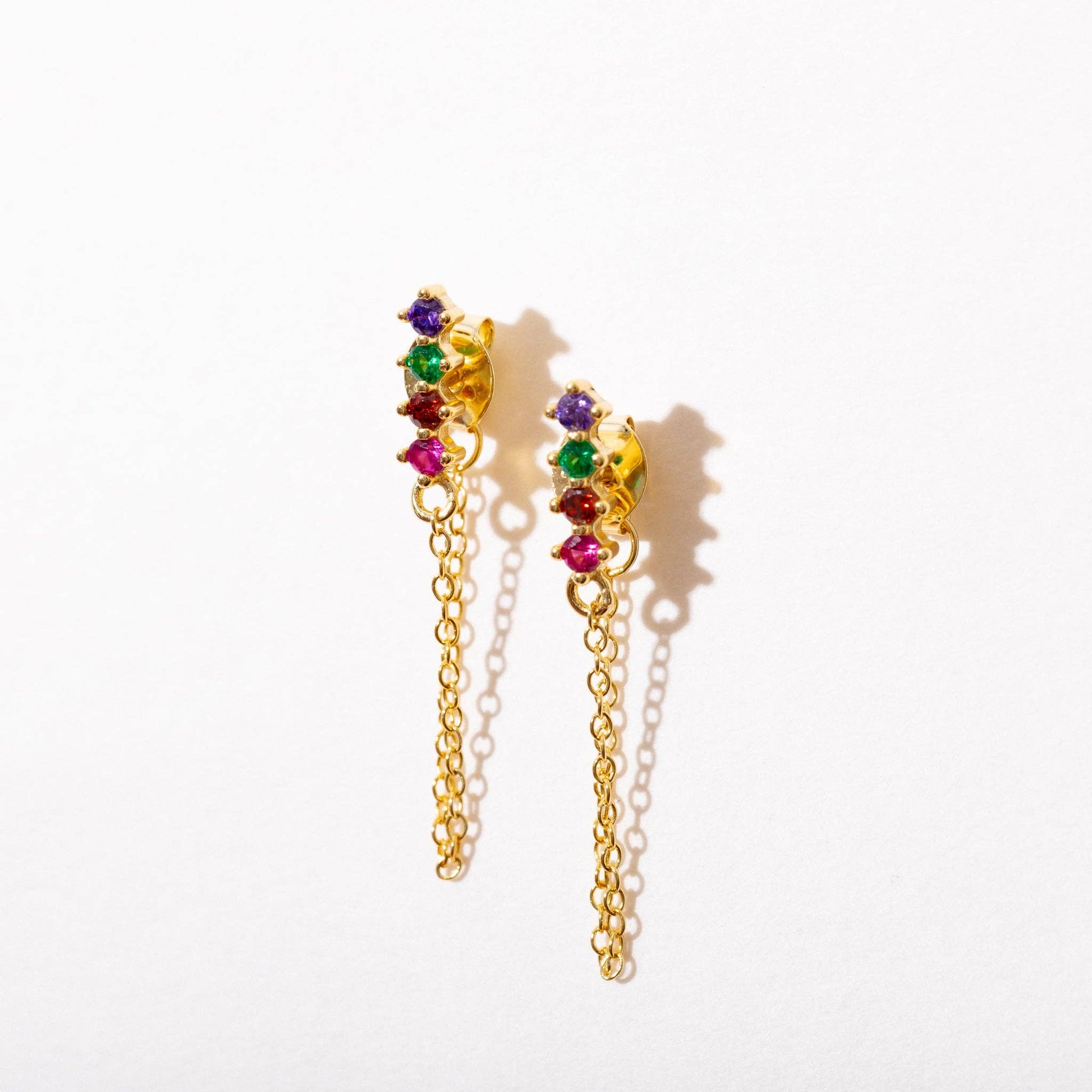 Rainbow Zircon Chain Loop Stud Earrings
