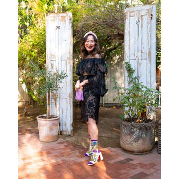 Stain Glass Floral Sheer Crew Sock