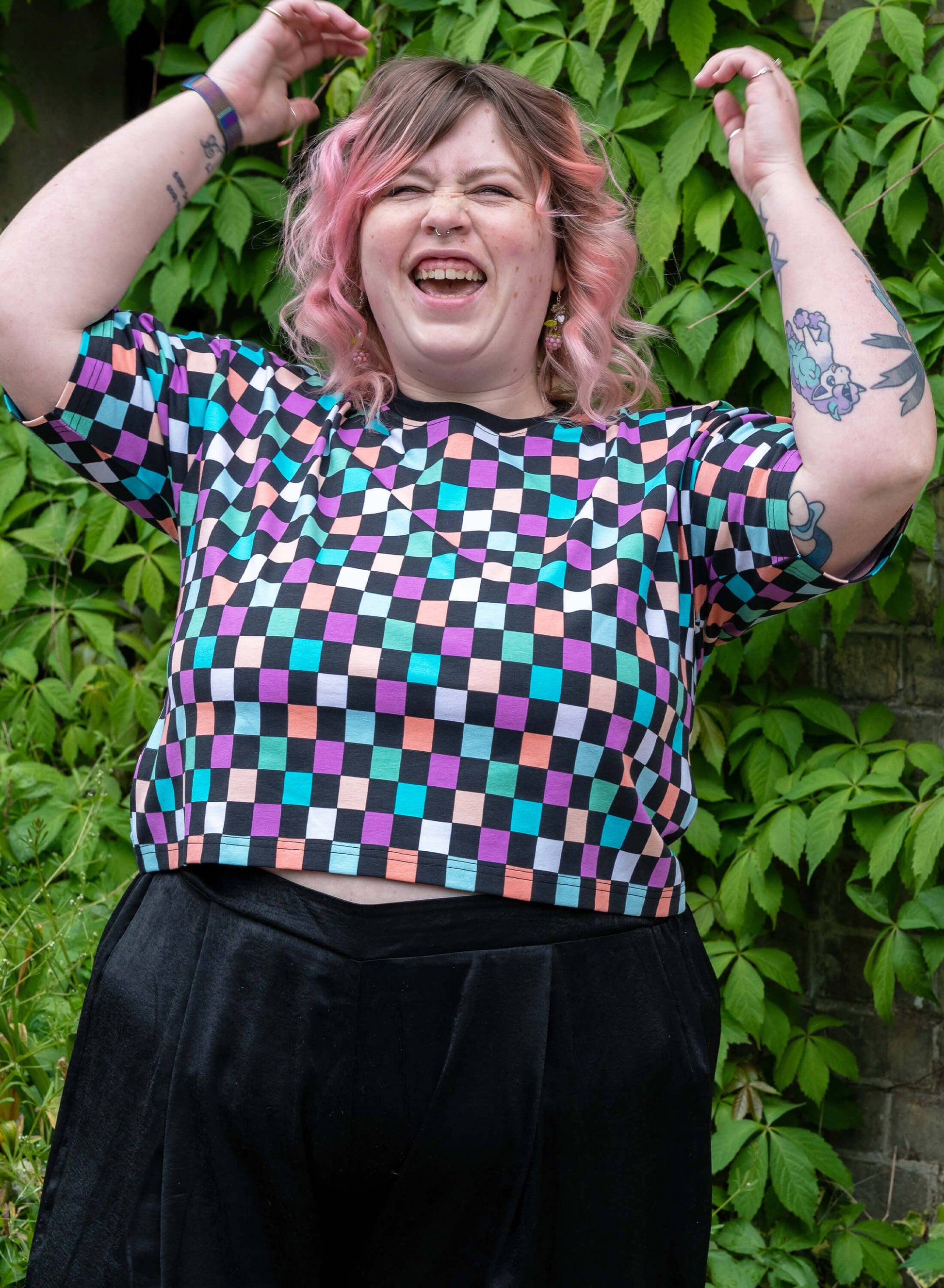 Checkerboard Chropped Boxy Tee