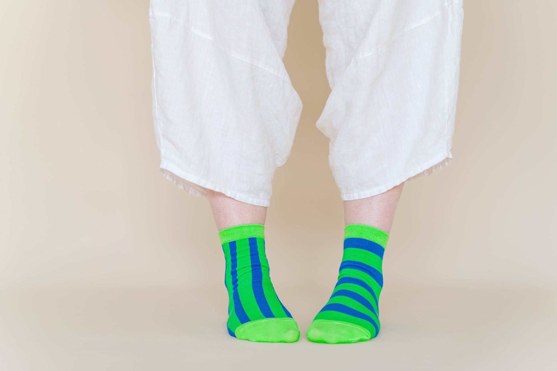 Cotton Green Blue Striped Ankle Sock