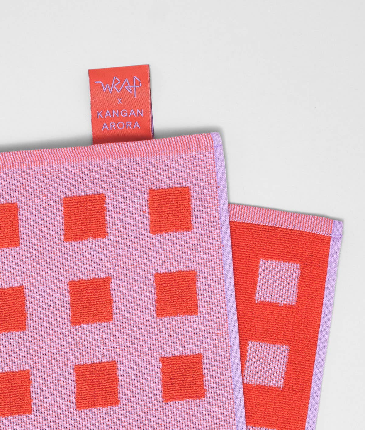Squares Woven Terry Tea Towel – Lilac/Warm Red