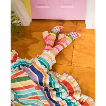 Candy Stripe Ruffle Crew Sock