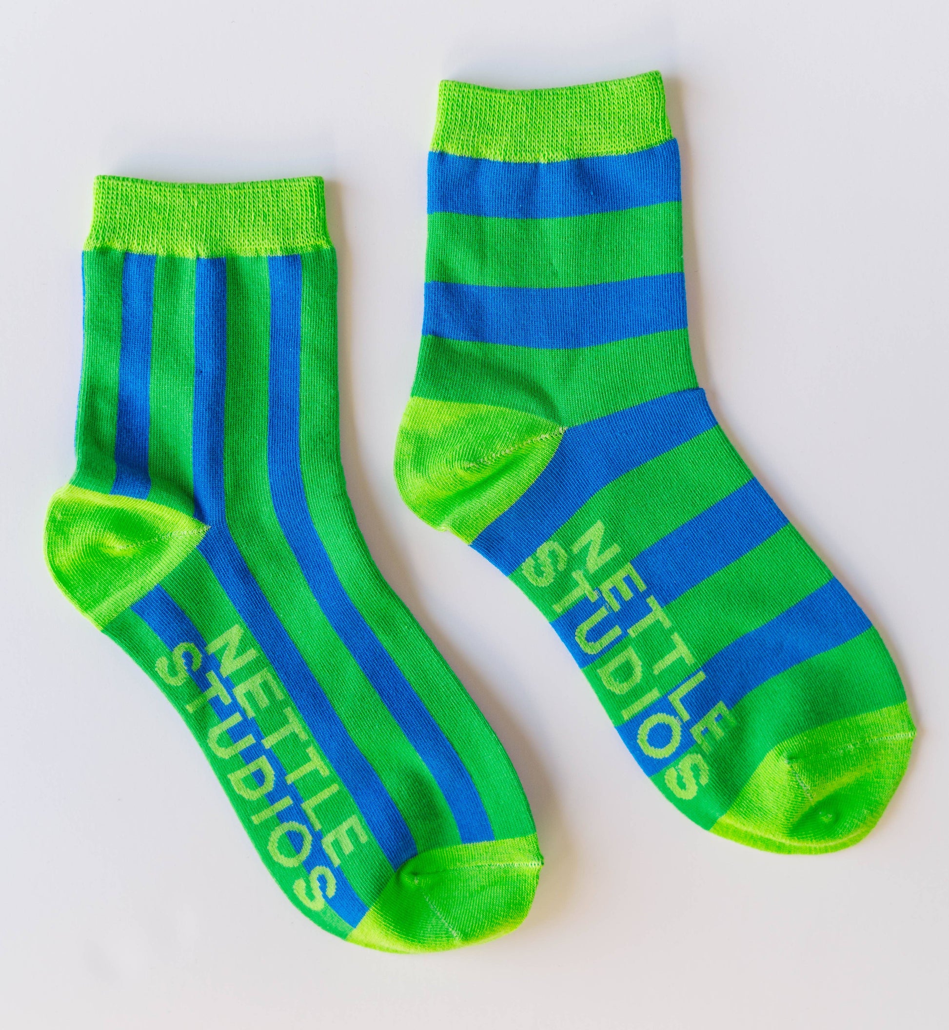 Cotton Green Blue Striped Ankle Sock