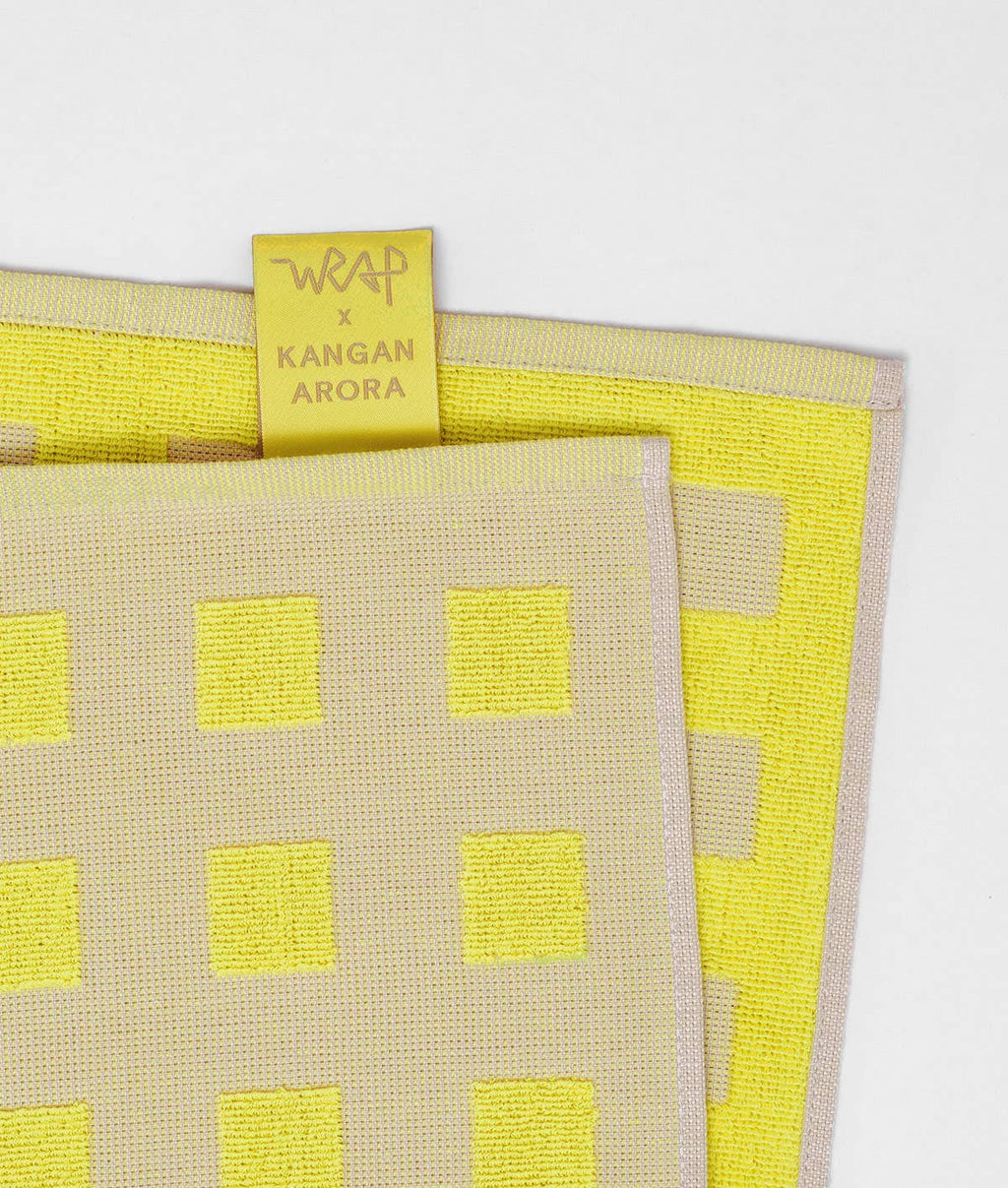 Squares Woven Terry Tea Towel – Oat/Yellow