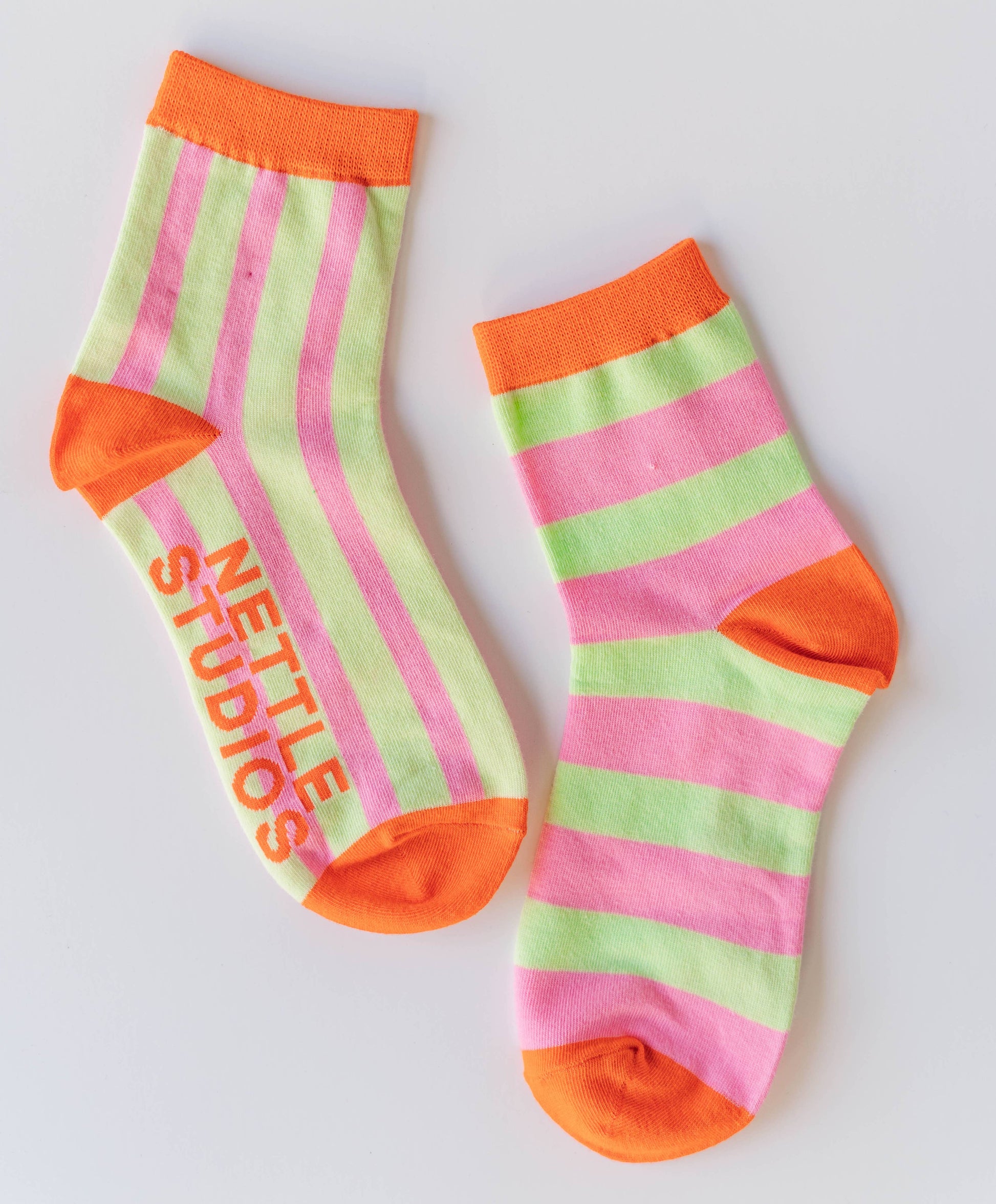 Cotton Pink Yellow Striped Ankle Sock