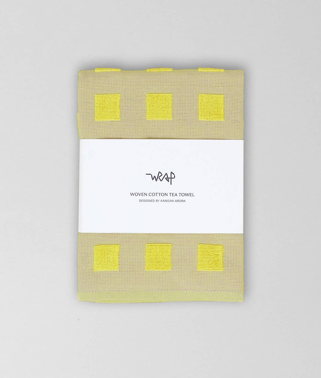 Squares Woven Terry Tea Towel – Oat/Yellow