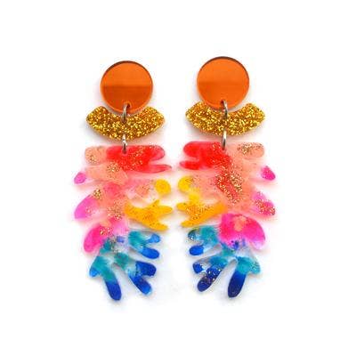 Rainbow Seaweed Leaf Earrings