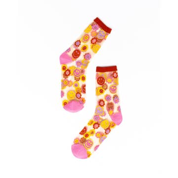 Smiley Face Daisy Sheer Crew Sock