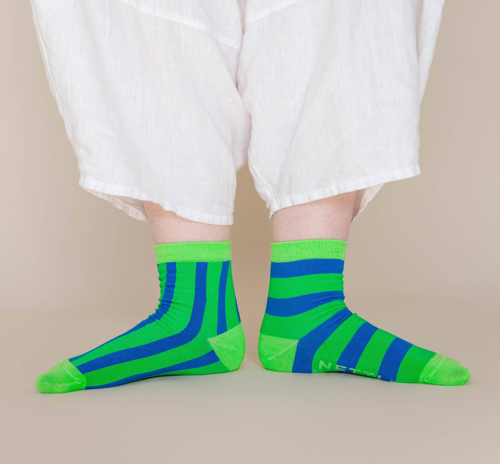 Cotton Green Blue Striped Ankle Sock