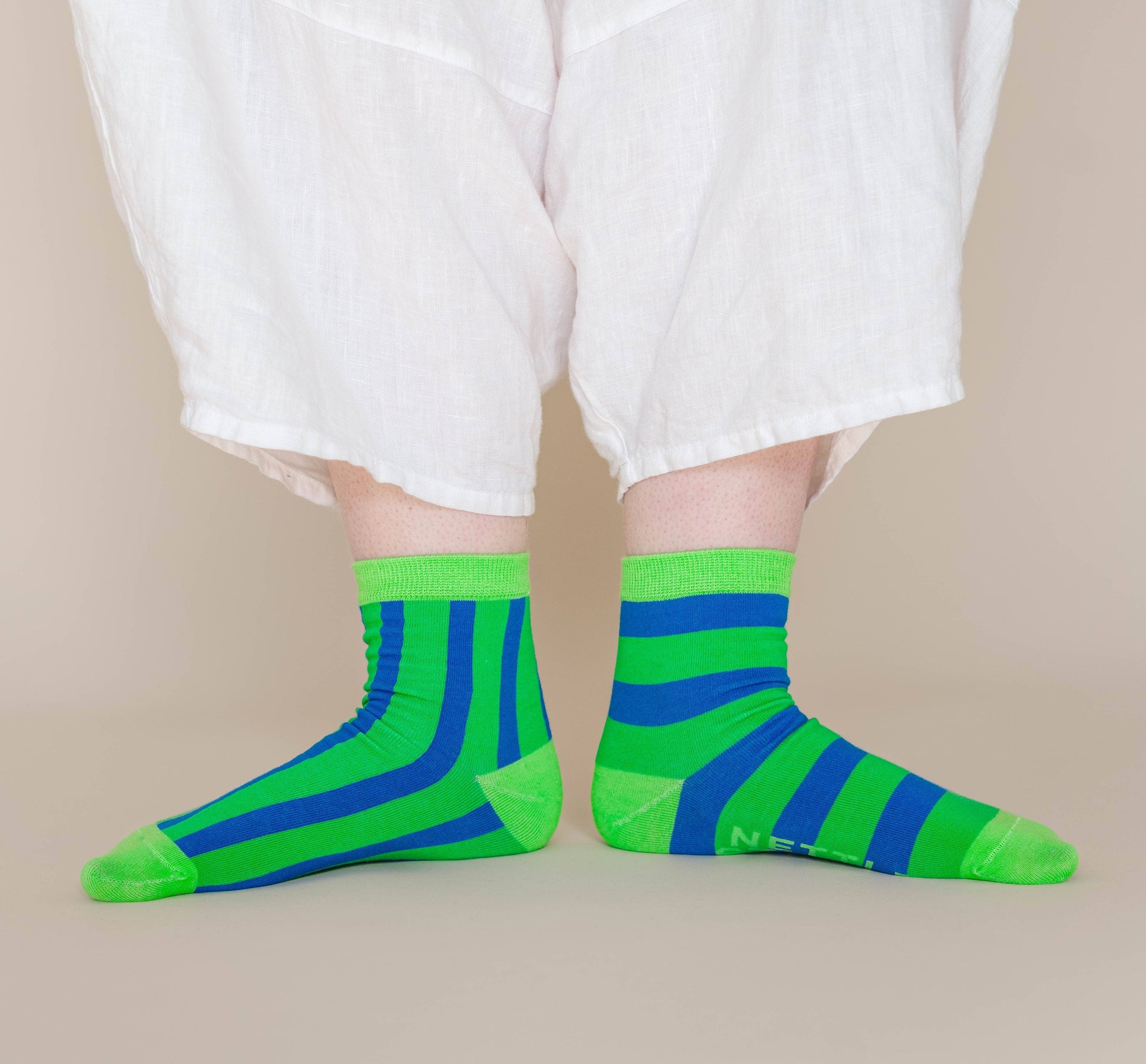 Cotton Green Blue Striped Ankle Sock