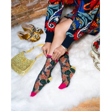 Brocade Jaguar Black Sheer Crew Sock