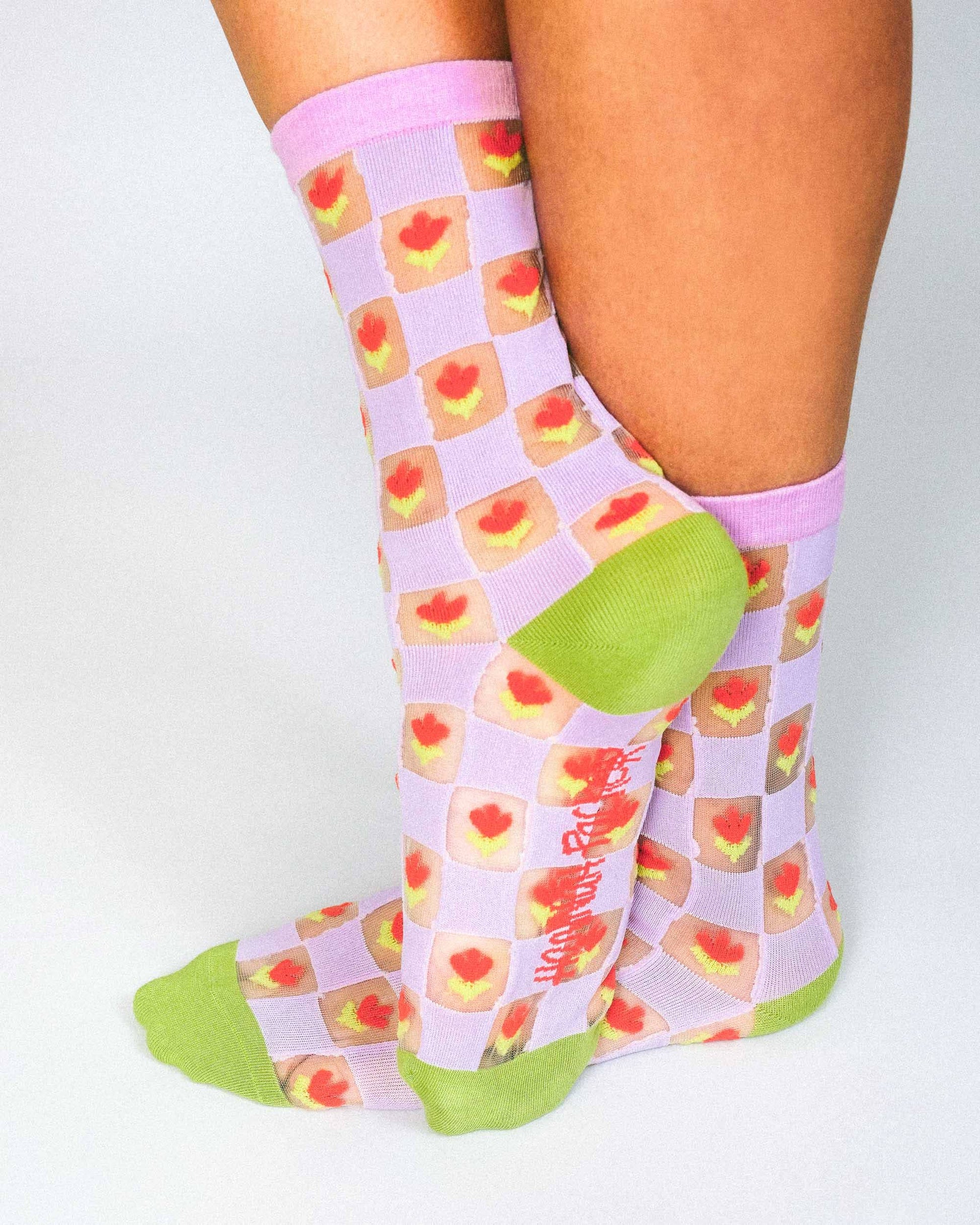 Checkered Tulips Sheer Ankle Sock