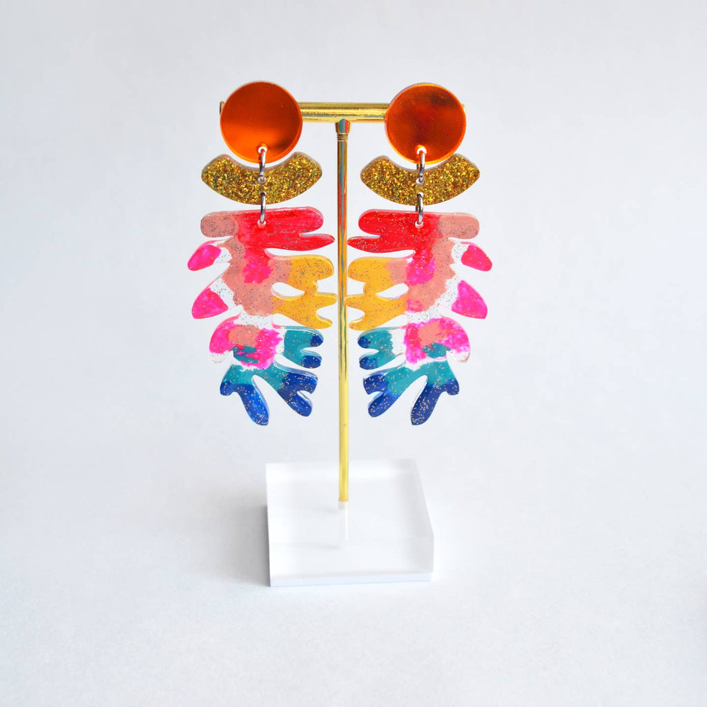 Rainbow Seaweed Leaf Earrings