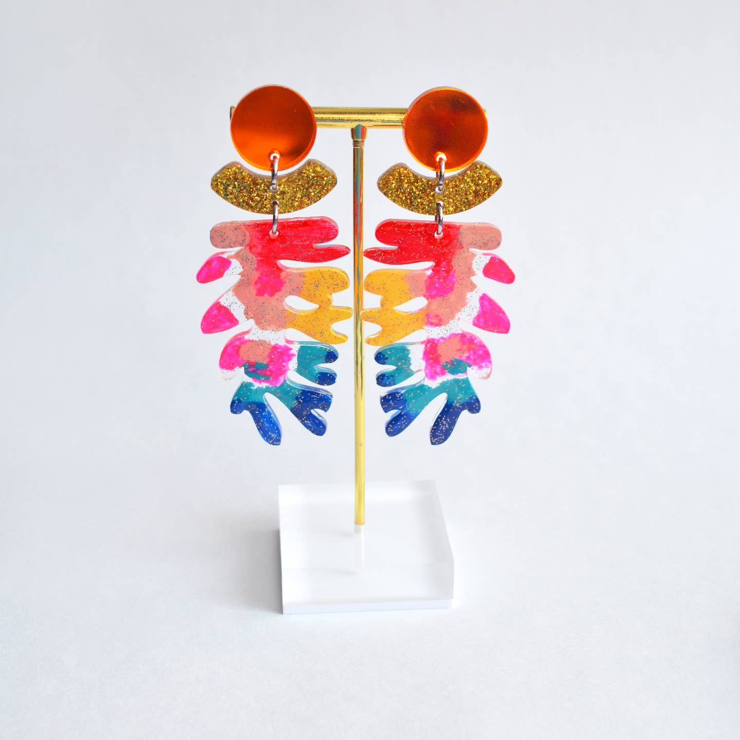 Rainbow Seaweed Leaf Earrings