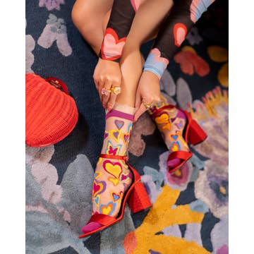 Y2K Hearts Ruffle Sheer Crew Sock