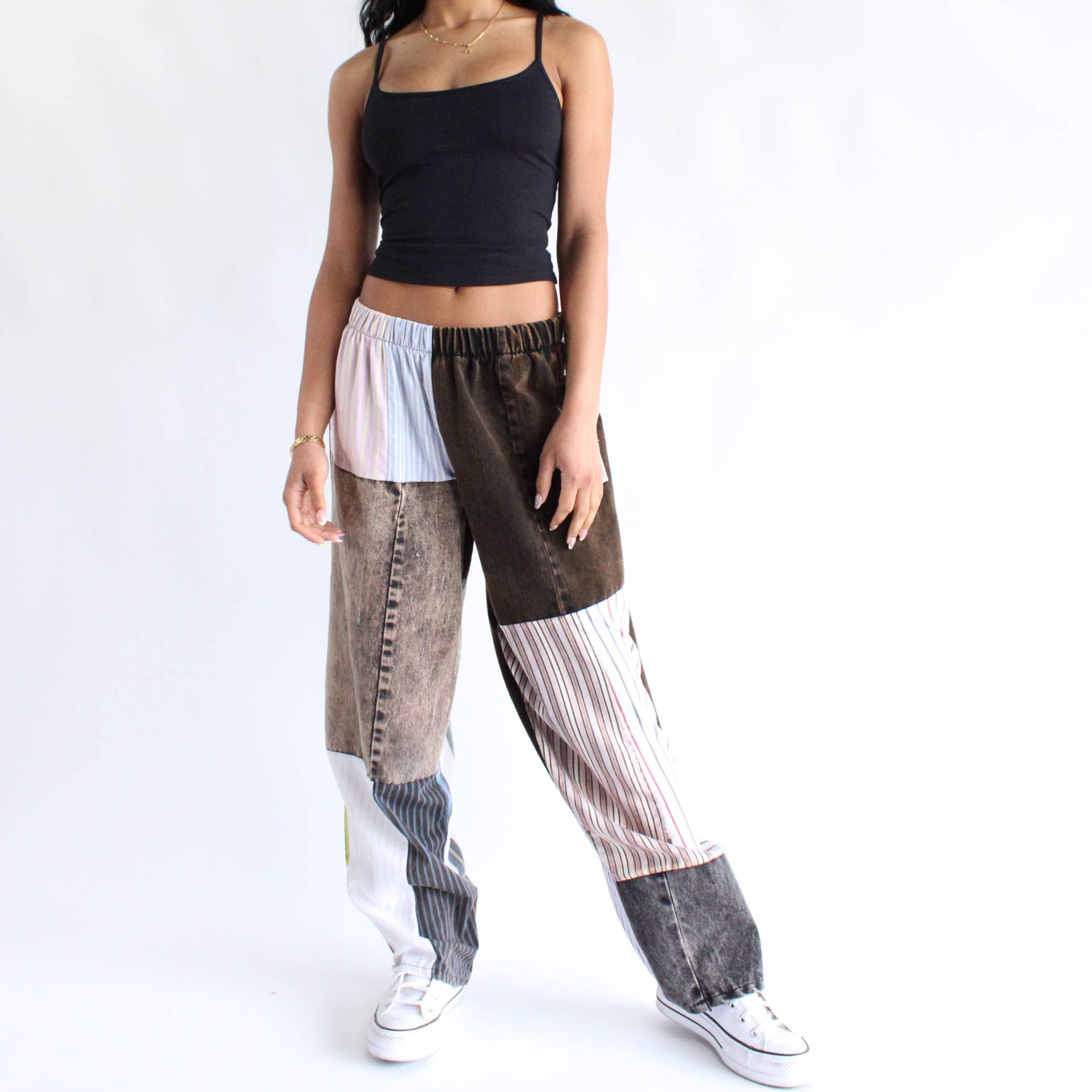 Vintage Denim x Stripes Patchwork Pants