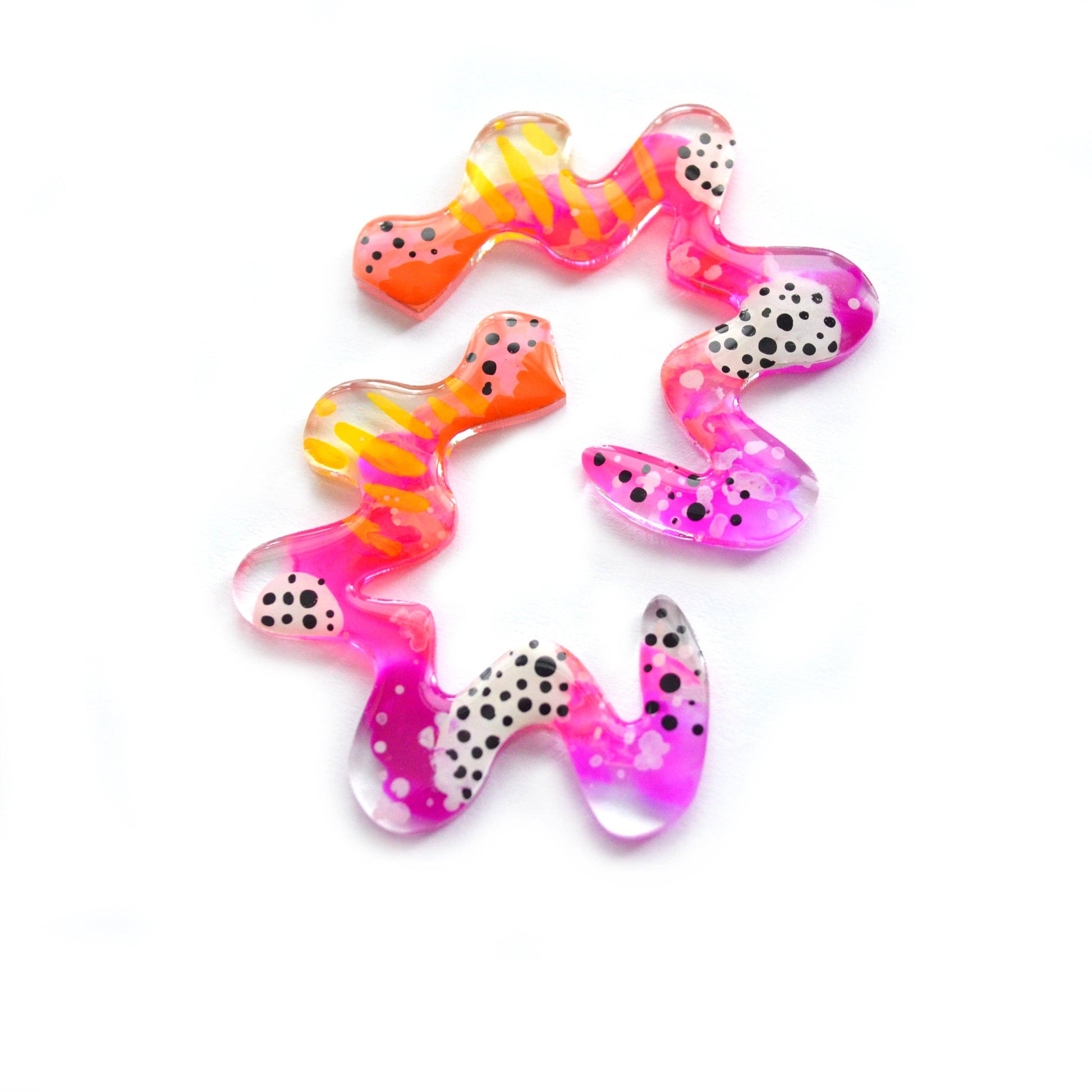 Orange and Pink Squiggle Abstract Earrings